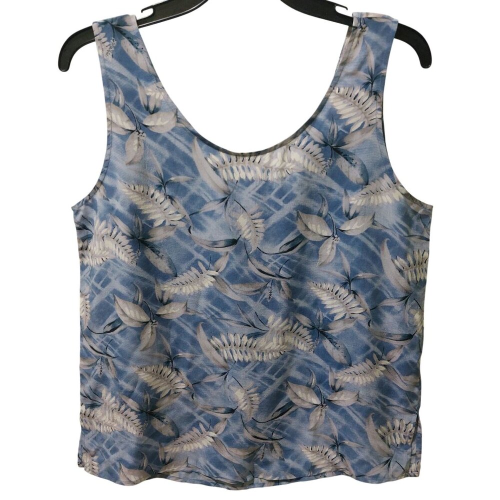 Robbie Bee Womens Blue Sleeveless Floral Print Silk Tank Top Medium~Lightweight - Picture 8 of 8